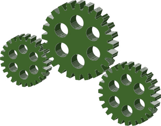 gear train having 3 gears showing mechanical energy as a types of energy