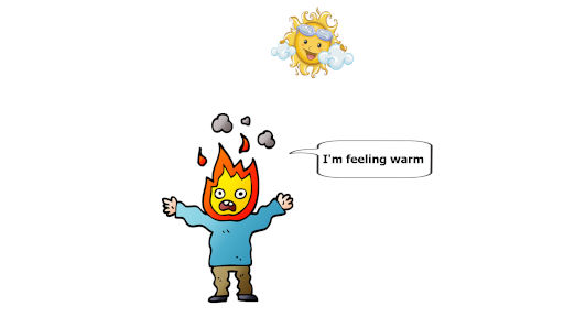 a boy feeling warm in summer days due to heat transfer by radiation 